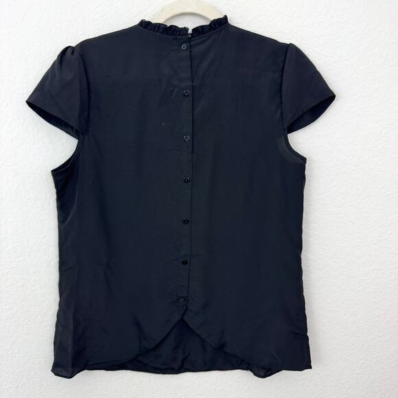 ModCloth Womens Blouse Top Size L Ruffle Pleat Lace Neutral Feminine Black - Picture 3 of 6